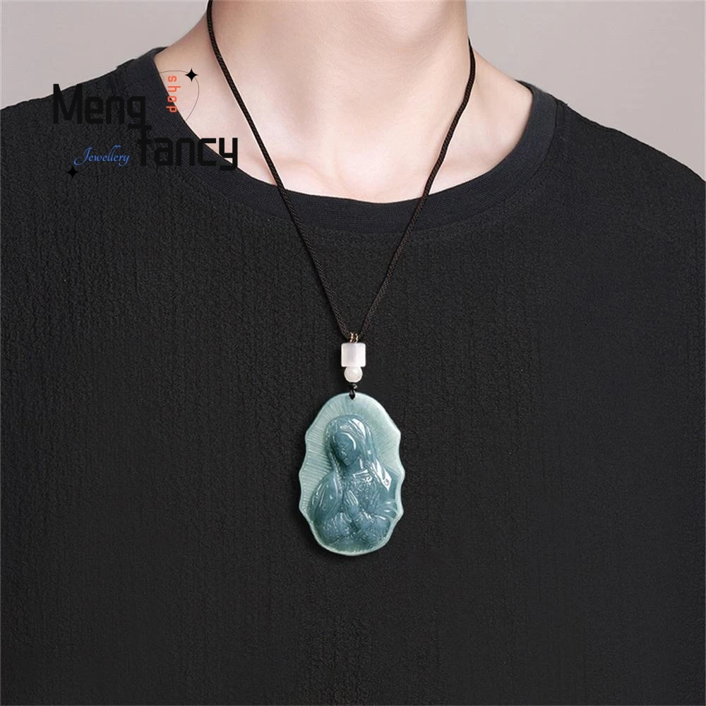 الطبيعية A-الصف الجاديت المياه الزرقاء مريم العذراء قلادة من اليشم عالية الجودة مجوهرات الأزياء الرائعة أفضل بيع هدايا العيد الجميلة