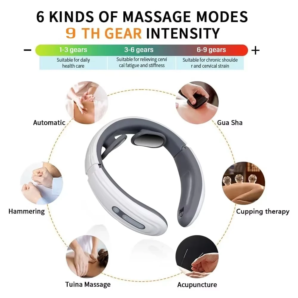 Ems Electric Neck Massager 6-Mode 9-Speed Massager Muscle Relaxation Battery Neck Massager Tool Relax Cervical Neck Protector