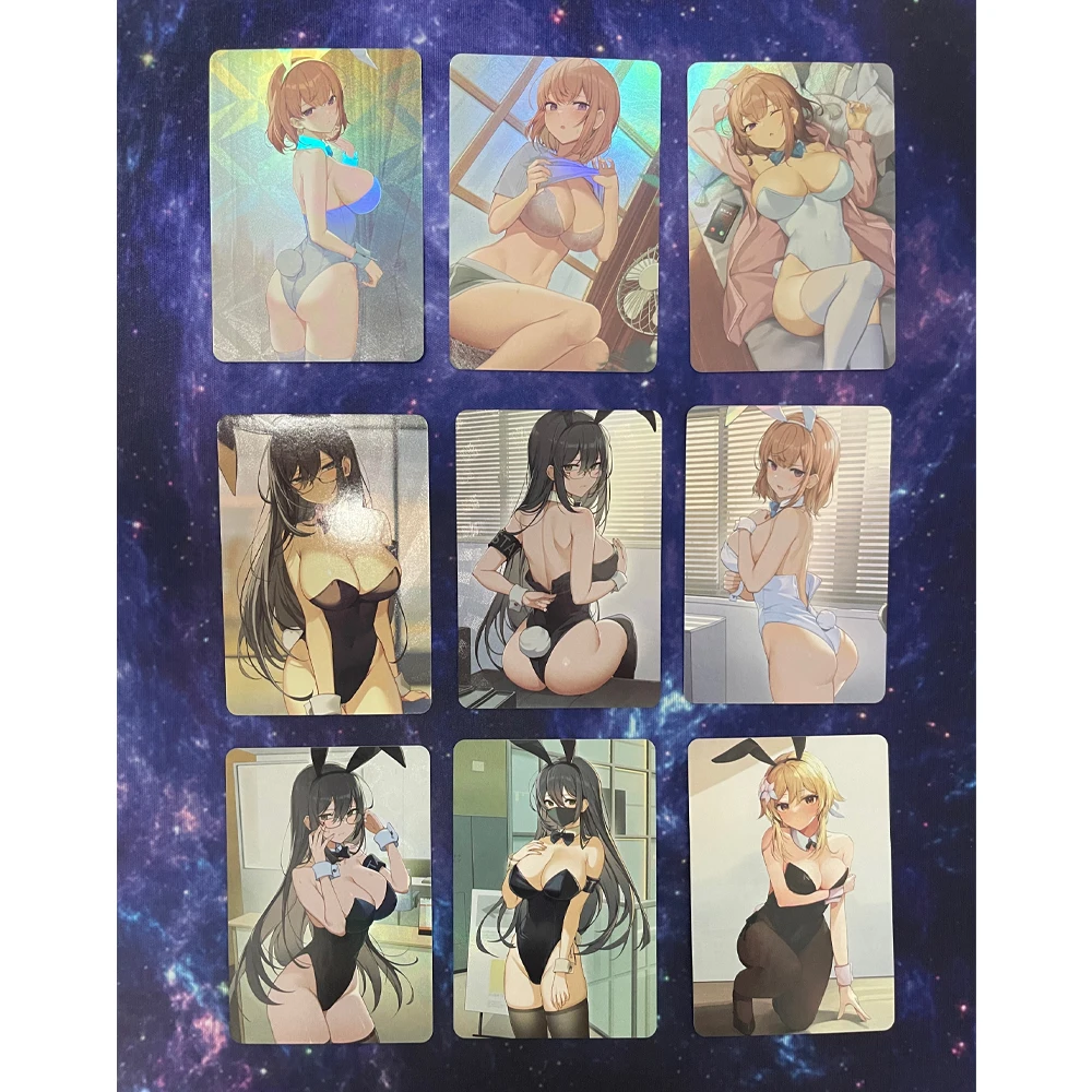 

9Pcs/set Anime Girls Flash Cards ACG Swimwear Underwear Series Kawaii Bunny Girl Classic Game Anime Collection Cards Gift Toys