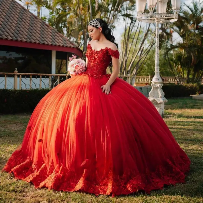 

Attractive Tulle Quinceanera Dress Appliques Pleat Royal Train Off The Sholder Robe Princesse Bleu Femme Customised