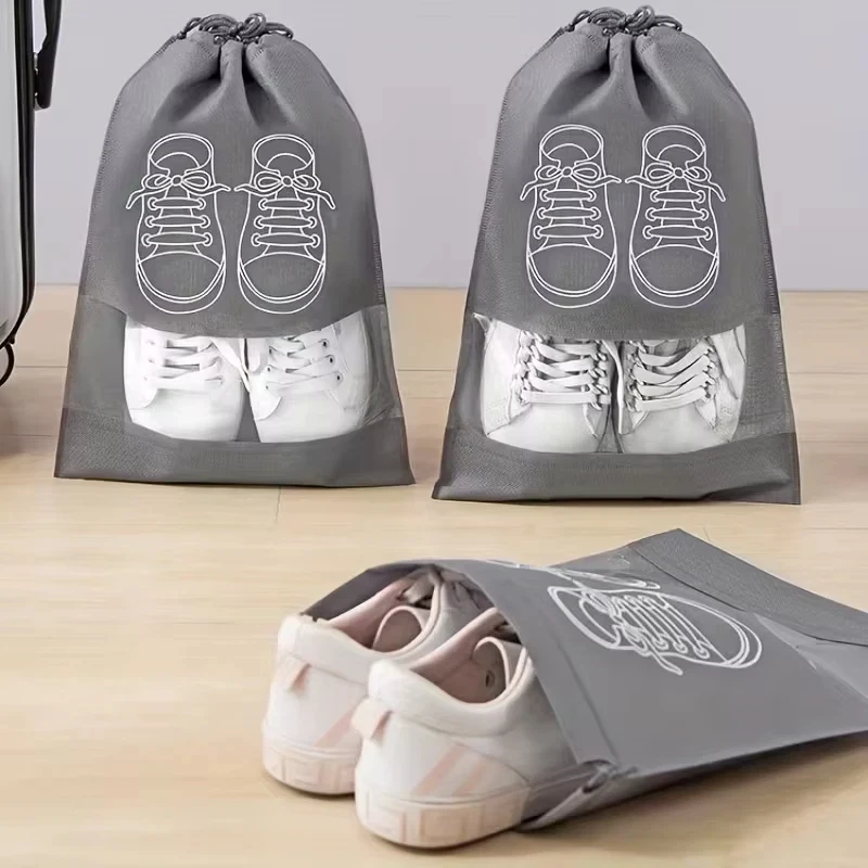 Pack of 5 Large Shoes Storage Bags Shoes Bags for Travel Dustproof Drawstring Shoes Bags Drawstring Non-Woven Shoes Storage Bags