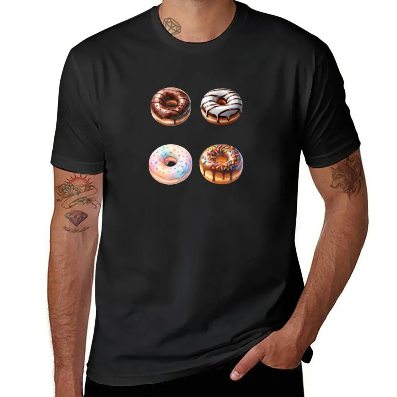 Donuts- Variety Fun Exciting Dessert Pattern T-Shirt rapper graphic tees vintage anime shirt Blouse black t-shirts for men