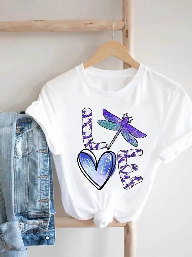 

Women Dragonfly Love Cute 90s Clothing Print Female Top Short Sleeve Tee Casual Summer Clothes Tshirt Fashion Graphic T-shirt