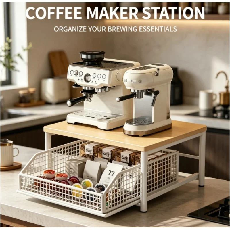 Space Saving Kitchen Appliance Storage Rack Modern Microwave Coffee Maker Shelf Organizer for Countertop Stylish Home Design