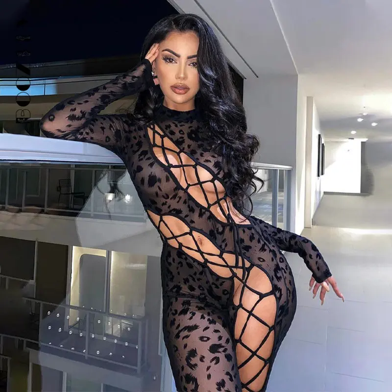 BoozRey Bandage Bodysuit ฤดูร้อน Jumpsuit ผู้หญิงเซ็กซี่ดูผ่าน Hollow Slim Bodystocking Jumpsuits บอดี้สูท Clubwear