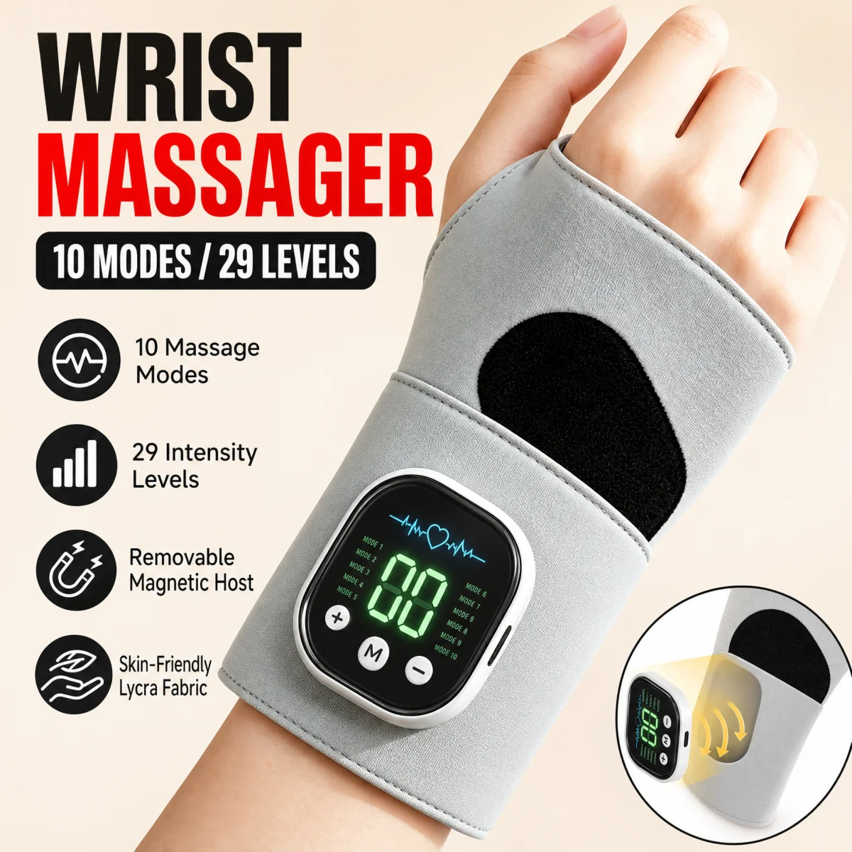 Electric Cordless Hand Wrist Massager Vibration Relieves Tenosynovitis Massager USB Rechargeable Carpal Tunnel Fatigue Relief