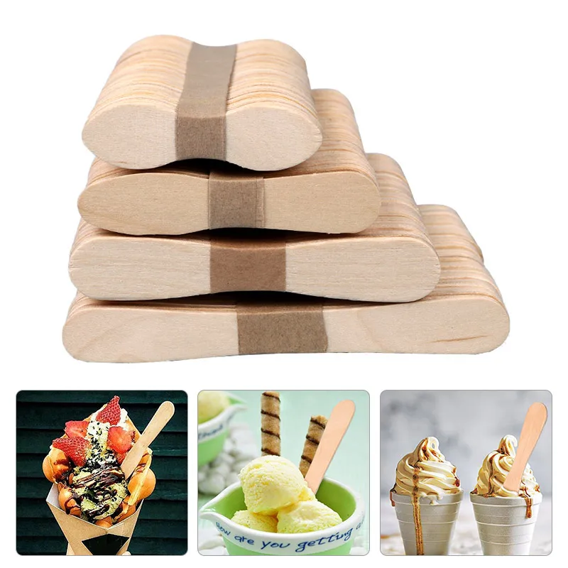 50/100pcs Ice Cream Popsicle Stick Wood Ice Cream Sticks Homemade Ice Cream Spoon Popsicle Accessories