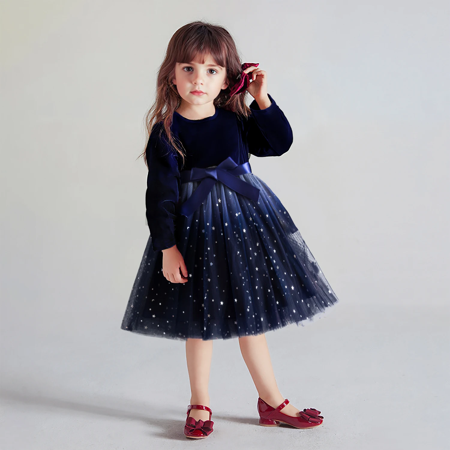 Fall Dresses for Girl Red Lace Flower Long Sleeve Clothes 3 6 8T Kid Christmas Dress New Year Vestido Baby Bithday Party Costume