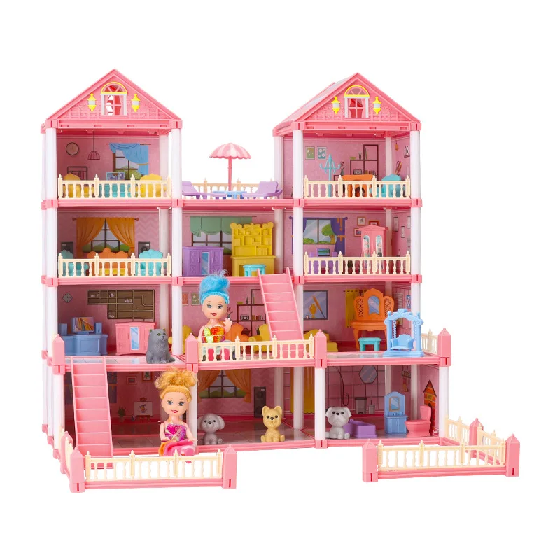 DIY Dream Princess Castle Villa Assembly Doll House Set Toy Girl Family Toy Children's Music Doll House Assembly Villa House