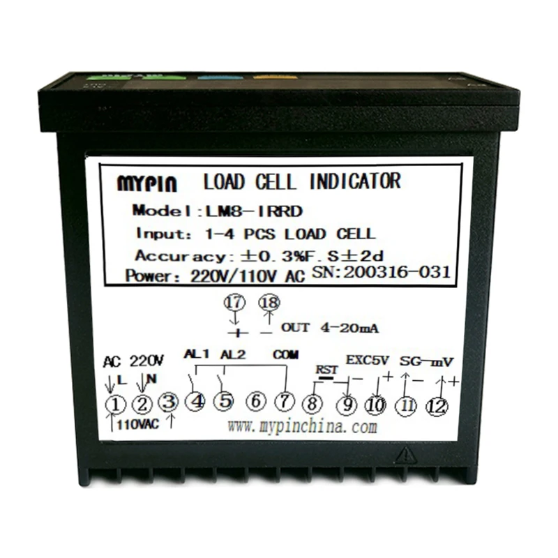 mypin(LM8-IRRD)loadcell indicator ,weighing controller, LED Weight Controller 1-4 Load Cell Signals Input 2 Relay Output