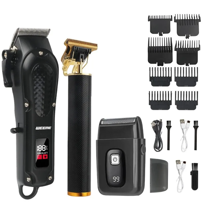 Professional Barber Clipper Adjustable Combs Cleaning Brush USB C Cable Cordless Rechargeable Hair Trimmer For Men Beard