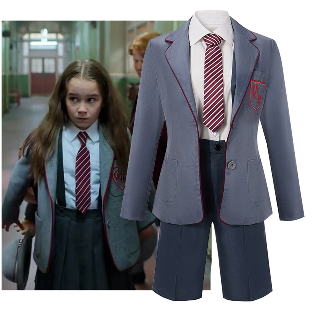 Matlda the Musical Cosplay Costume for Kids, School Girl fur s, Uniform, Jupe trempée, Halloween Party Outfit, Grey, Women