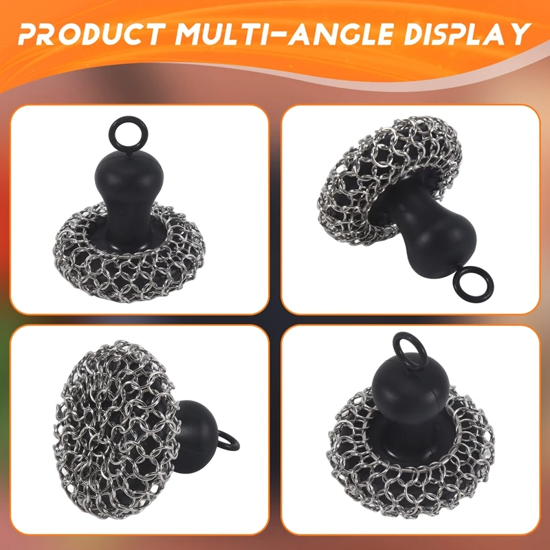 

Cast Iron Cleaner Upgraded Handle Cast Iron Scrubber Brush Black 316 Chain Mail Scrubber