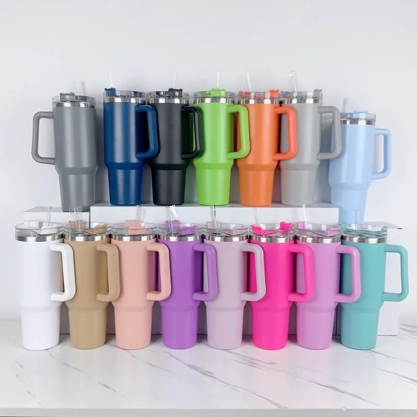 40oz Hot Selling stainless steel Thermos cup double wall vacuum metal cup travel coffee mug with handle straw 1.18L Tumbler