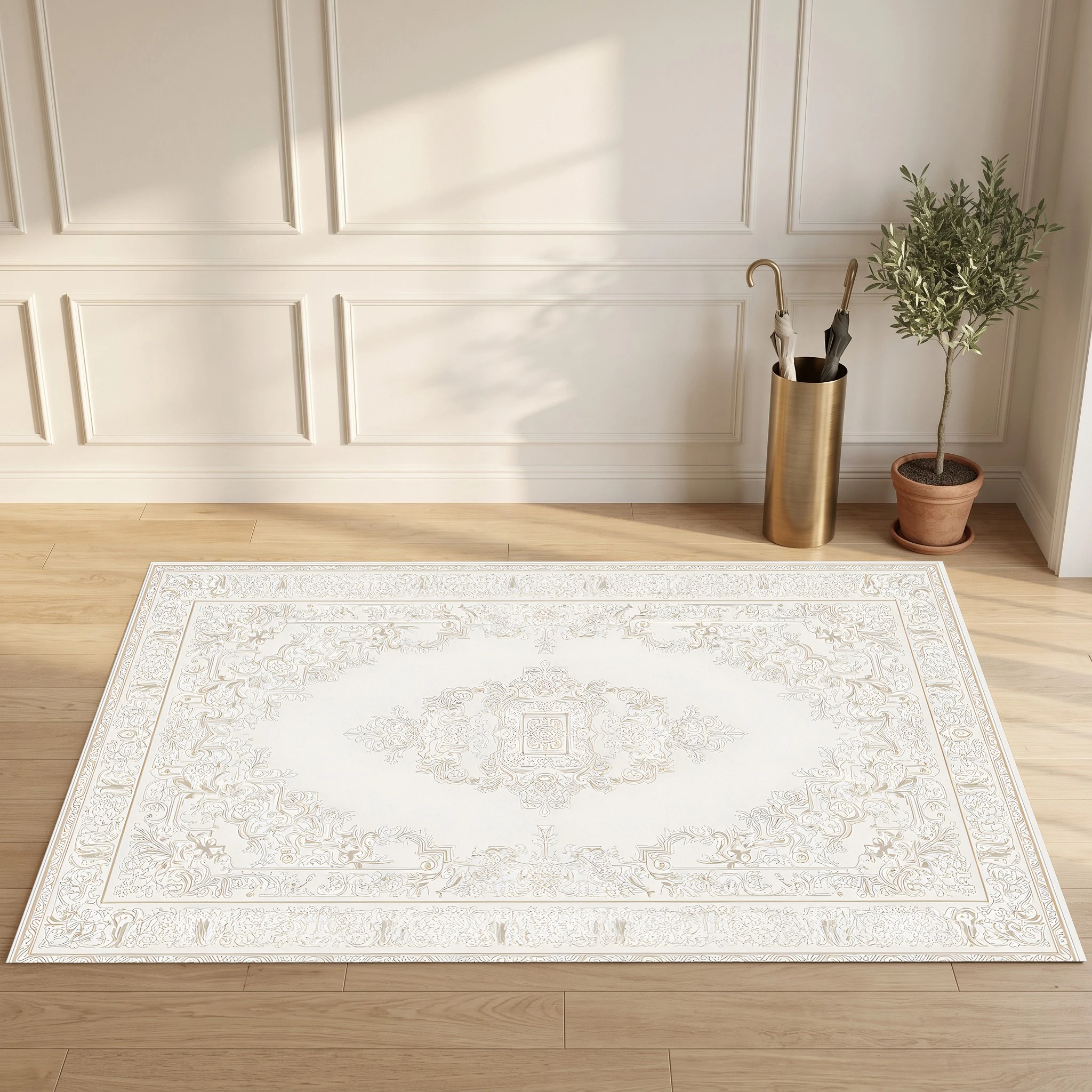 Off-White European Retro Floral French Light Retro Style Velvet Rug for Autumn, Winter, Christmas, and Other Holiday Soft Furnishings, Living Room, Bedroom, Coffee Table, Bedside, Cozy Decorative Rug