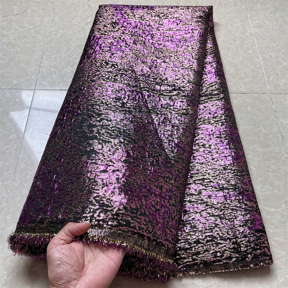 African 5Yards Fashion Embroidered Lace Fabrics For Women Sewing Prom Dresses Tulle Purple Brocade Nigerian Jacquard Lace Fabric