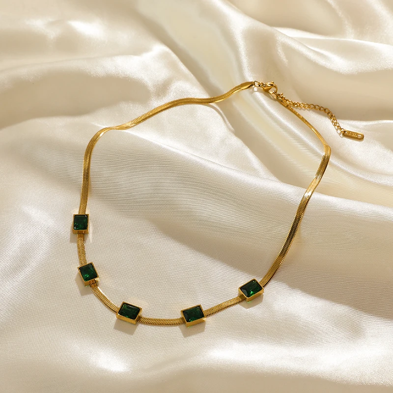 EILIECK 316L Edelstahl Halskette mit grünem Zirkonia-Kristall für Damen, modische Luxus-Kette, Choker-Schmuck, Party- und Hochzeitsgeschenke – Detail 15