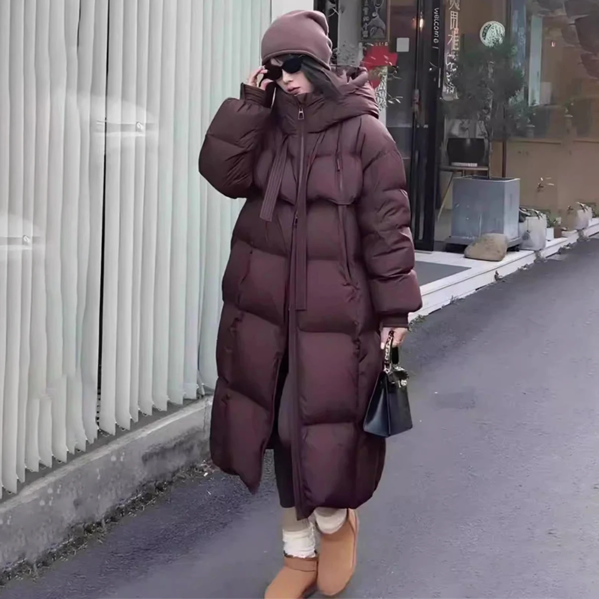 Women's Duck Down Cotton Padded Jackets Korean Thickened Warm Long Overcoat Solid Hooded Overall Topcoat Winter Light Outwear