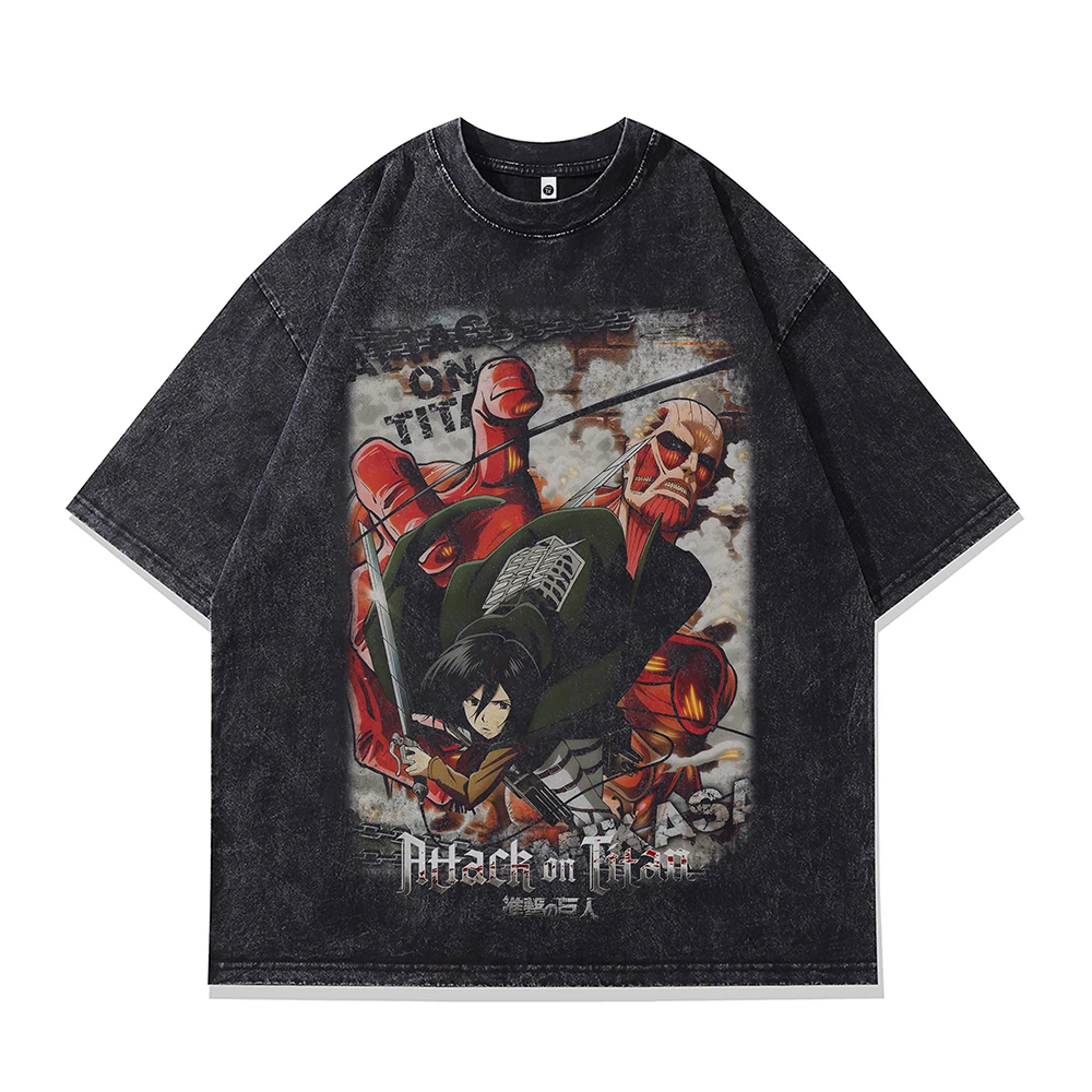 Men‘s Oversized T-shirt Attack On Titan Anime Print Graphic T Shirts Short Sleeve Vintage Jujutsu Kaisen Gothic Cotton Tops Tee