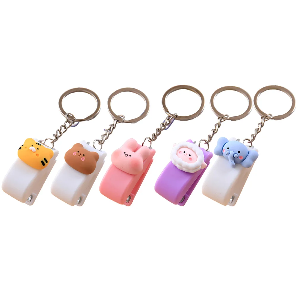 5 Pcs Animal Small Stapler Office Student Key Ring Keychain Desk Abs Staplers Stationery Handheld Press Staples Gift