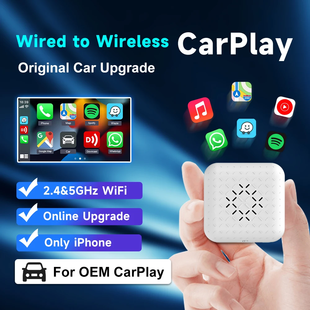 

Carlinkit беспроводной мини-бокс 2024 проводной и беспроводной адаптер CarPlay Plug & Play 5,8 ГГц Wi-Fi Bluetooth быстрое автоматическое подключение обновление OTA