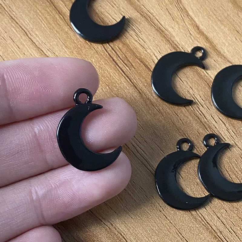 10pcs/Pack Black Moon Alloy Metal Charms Gothic Cool Simple Pendant For Earring Necklace Diy Jewelry Make