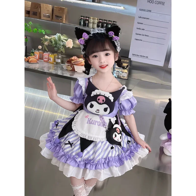 Cute Cartoon Kuromi Princess Dresses Sanrio Kawaii Children Dresses Summer Anime Lolita Outdoor Party Children Birthday Gifts