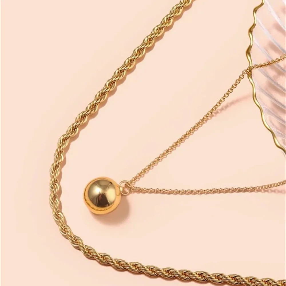 Fashion Boho Vintage Golden Plated Twist Metal Chain Bead Pendant Necklace For Women Female Multilevel Choker Punk Jewelry Gift