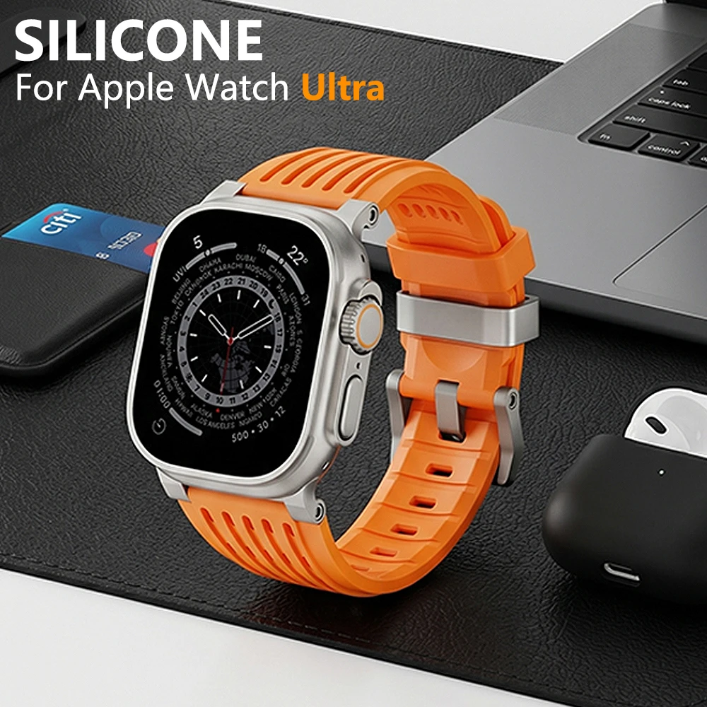 

Мужской силиконовый ремешок для Apple Watch Ultra 3 2 49 мм, Series 11 10 46 мм 45 мм 44 мм, спортивный ремешок для активного отдыха для IWatch 9 8 7 6 5 4 SE 3