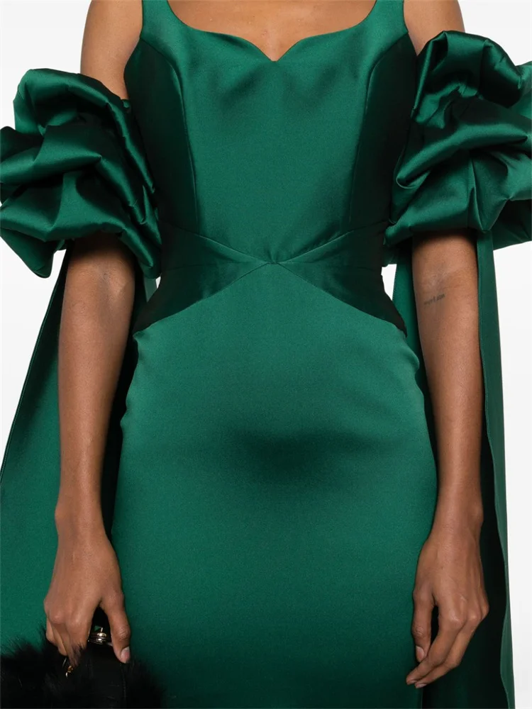 Aangepaste Sweetheart Neckline Korte Ruffled Puff Mouwen Avondjurk Open Rug Rits Enkel Lengte Achter Slit Gown Voor Vrouwen