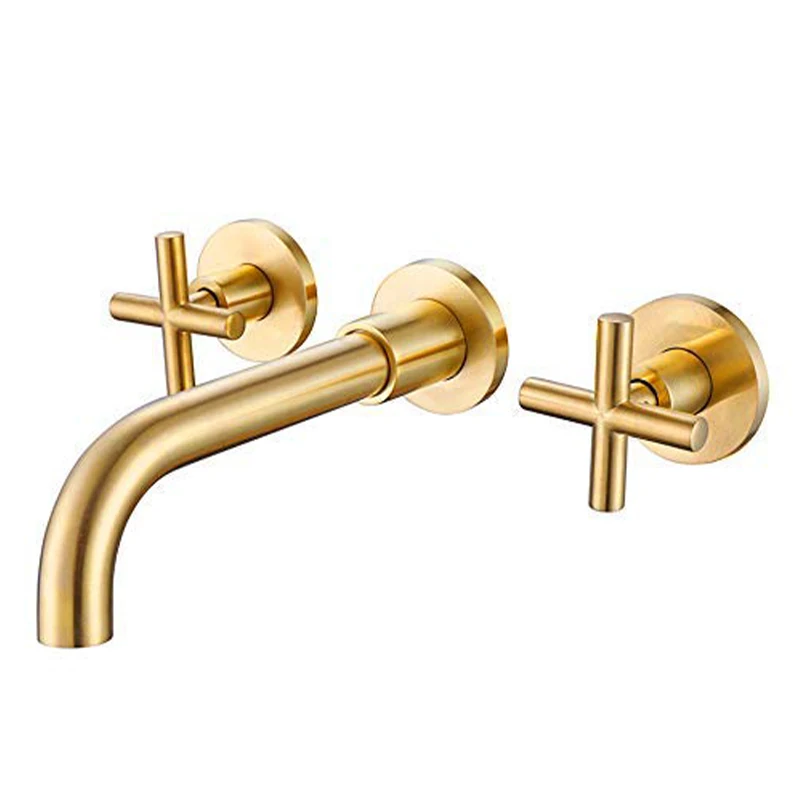 

Wall Mounted Bathroom Faucet Solid Brass 360 Swivel Tub Spout Bathtub Lavatory Basin Sink Mixing Faucet Brushed Gold