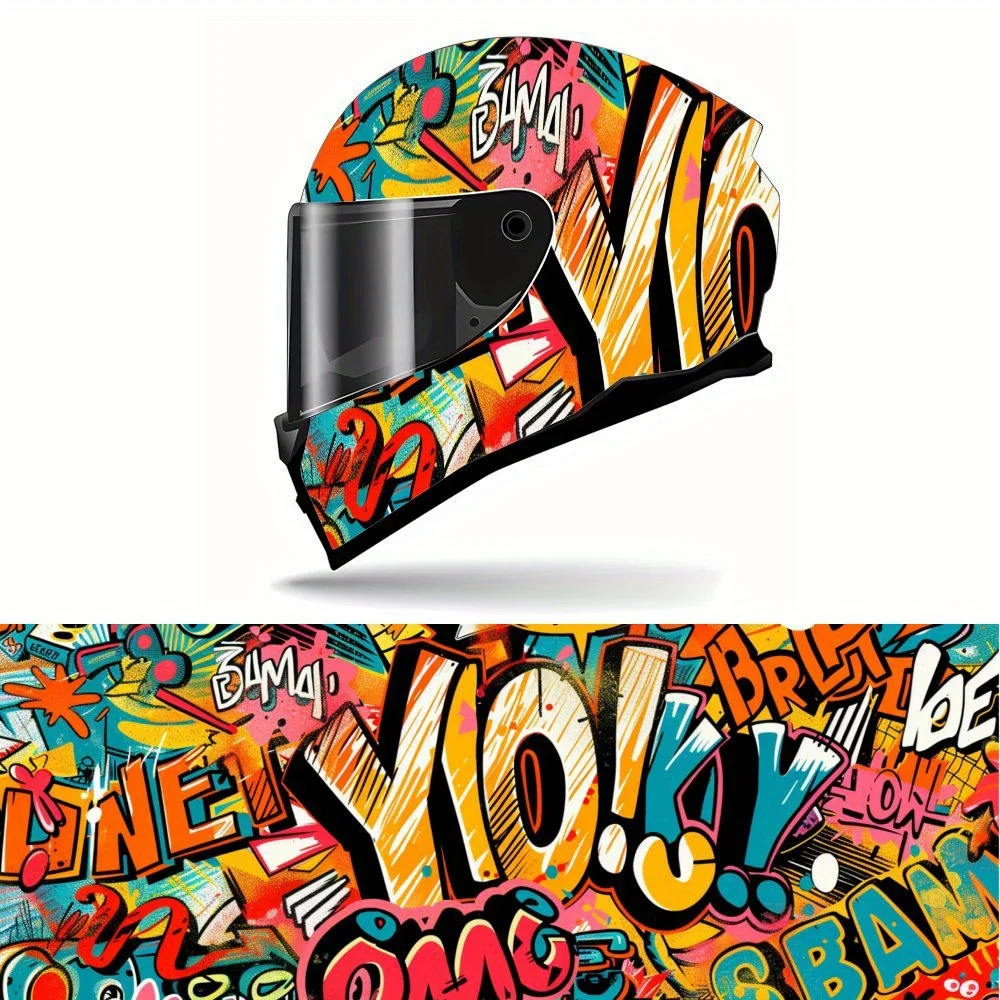 

Manga Style Graffiti Letters Full Face Helmet Vinyl Wrap Sticker, Waterproof Scratch-Resistant Self-Adhesive PVC Decals, Artisti