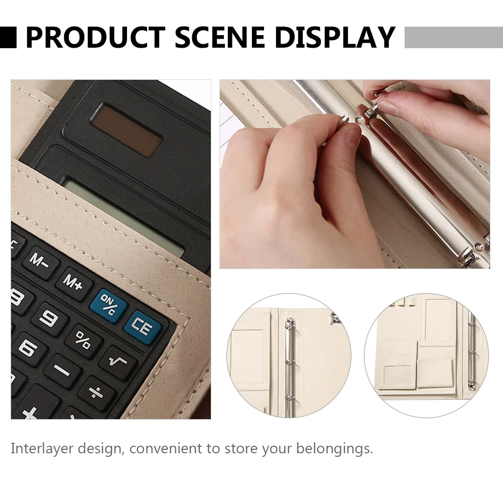 

PU Notebook Binder Business File Folder Metal Clip Ring Binder Personal Document Organizer File Folder