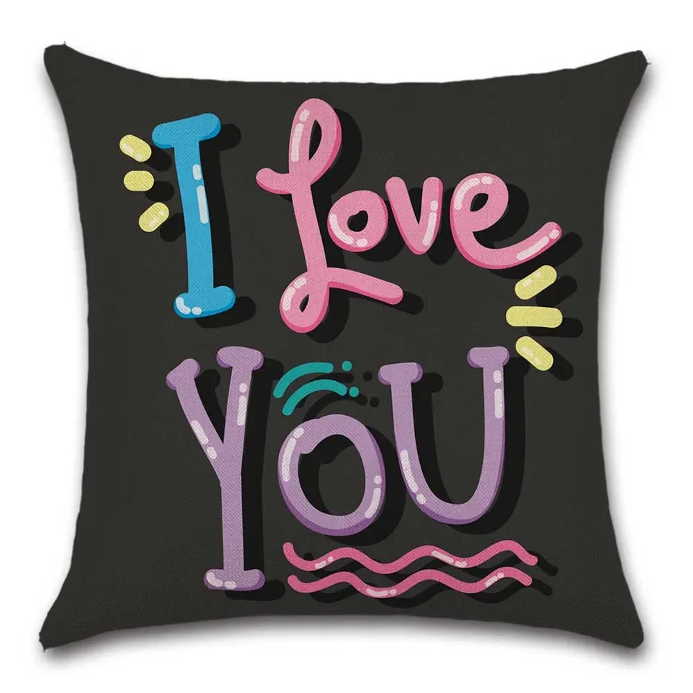 

I Love You Text Printed Cushion Cover Pillowcase Sweet Home Sofa Chair Children's Bedroom Gift Customizable