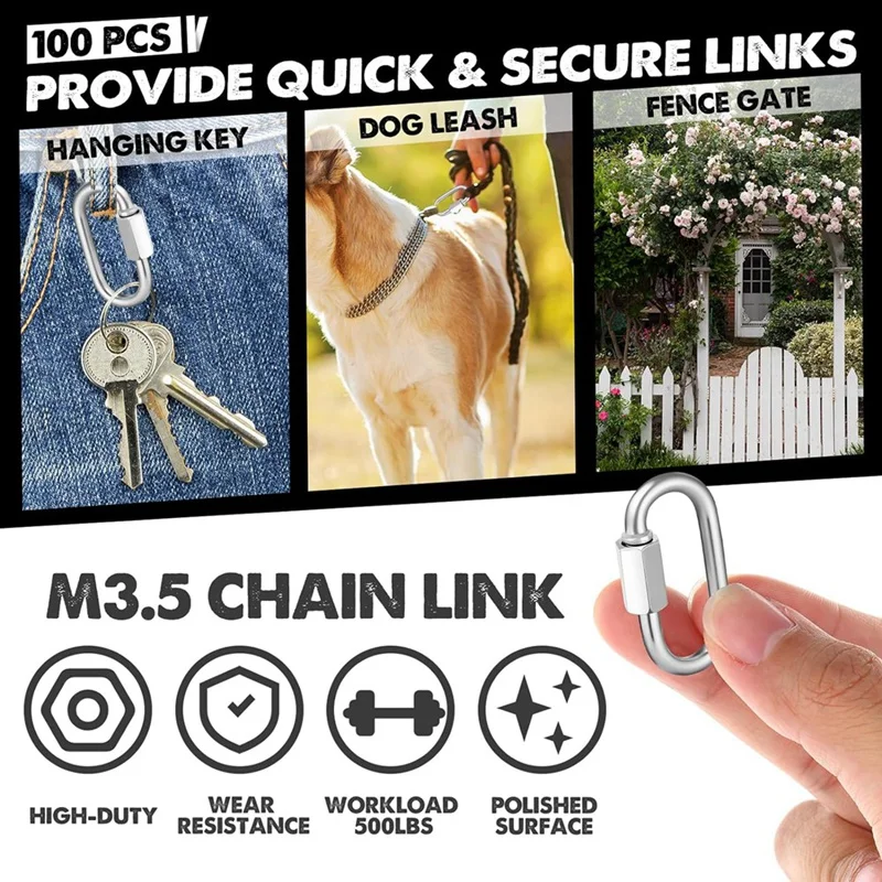 100 Pcs Quick Chain Link Heavy Duty Quick D Shape Link Connector Link For Chains Hammock Gym Outdoor Traveling Equipment Durable