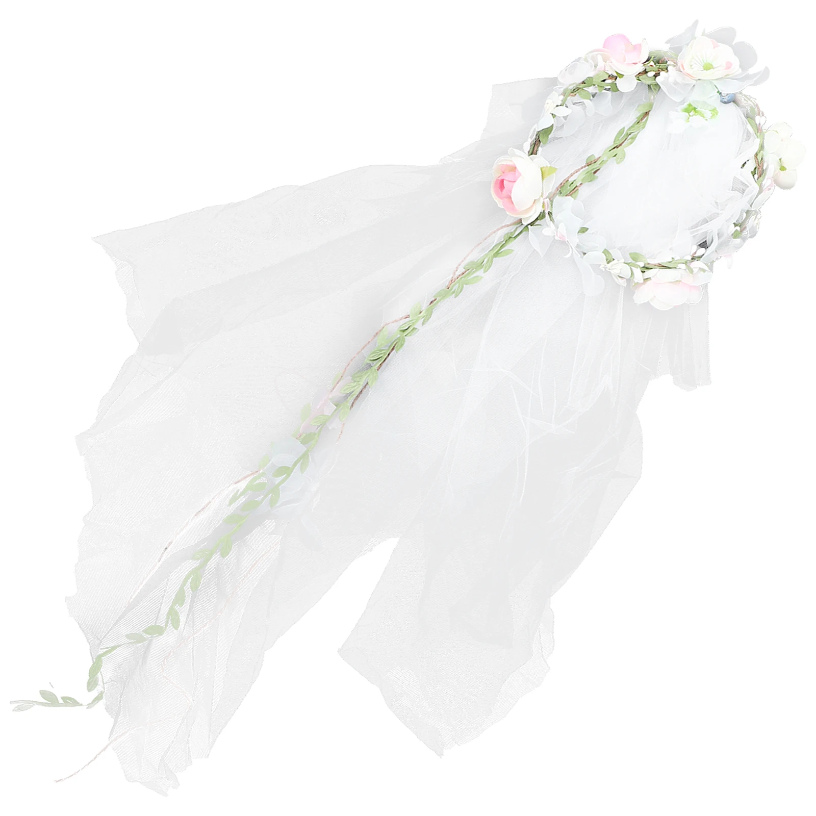 

Floral Garland Hairband Bridal Headband Garland Wedding Headband Bridal Crown Headdress Beach Flower Veil Tulle Layer