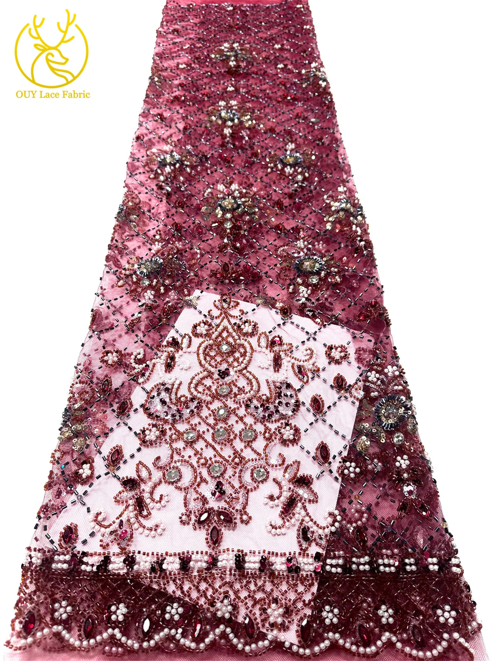 Lila afrikanischer Edelstein-Perlen-Spitzenstoff 2026 Luxuriöser französischer Pailletten-Spitzenstoff für Damen Brautkleid Hochzeitskleid Nähen 5 Yards – Detail 20