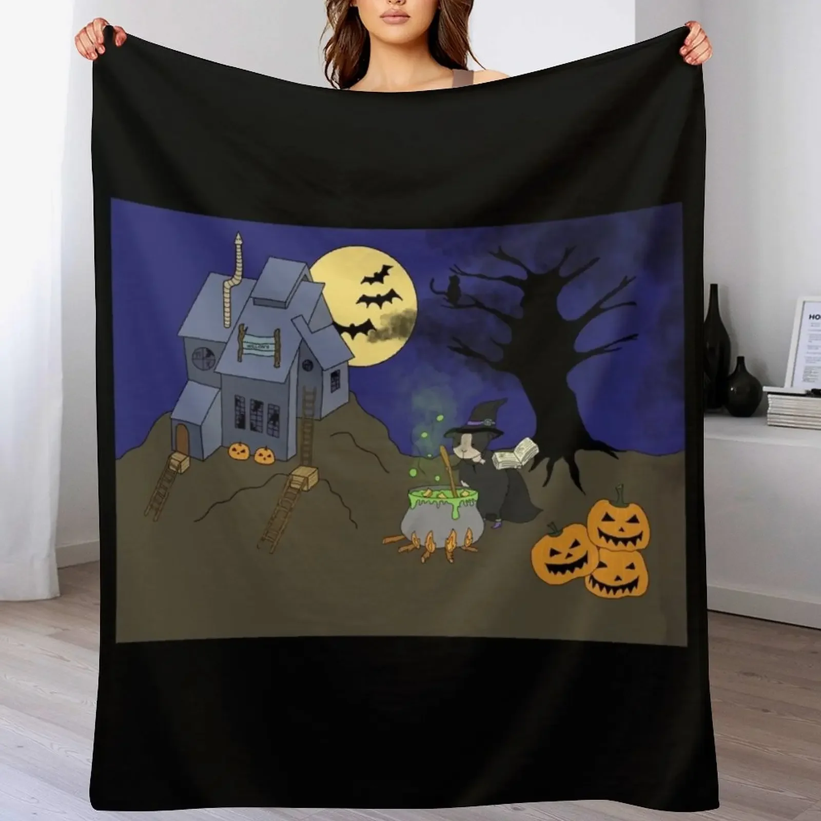 Willow the witch - Halloween Guinea pig Throw Blanket Soft Comfort Blanket for Reading Watching TV