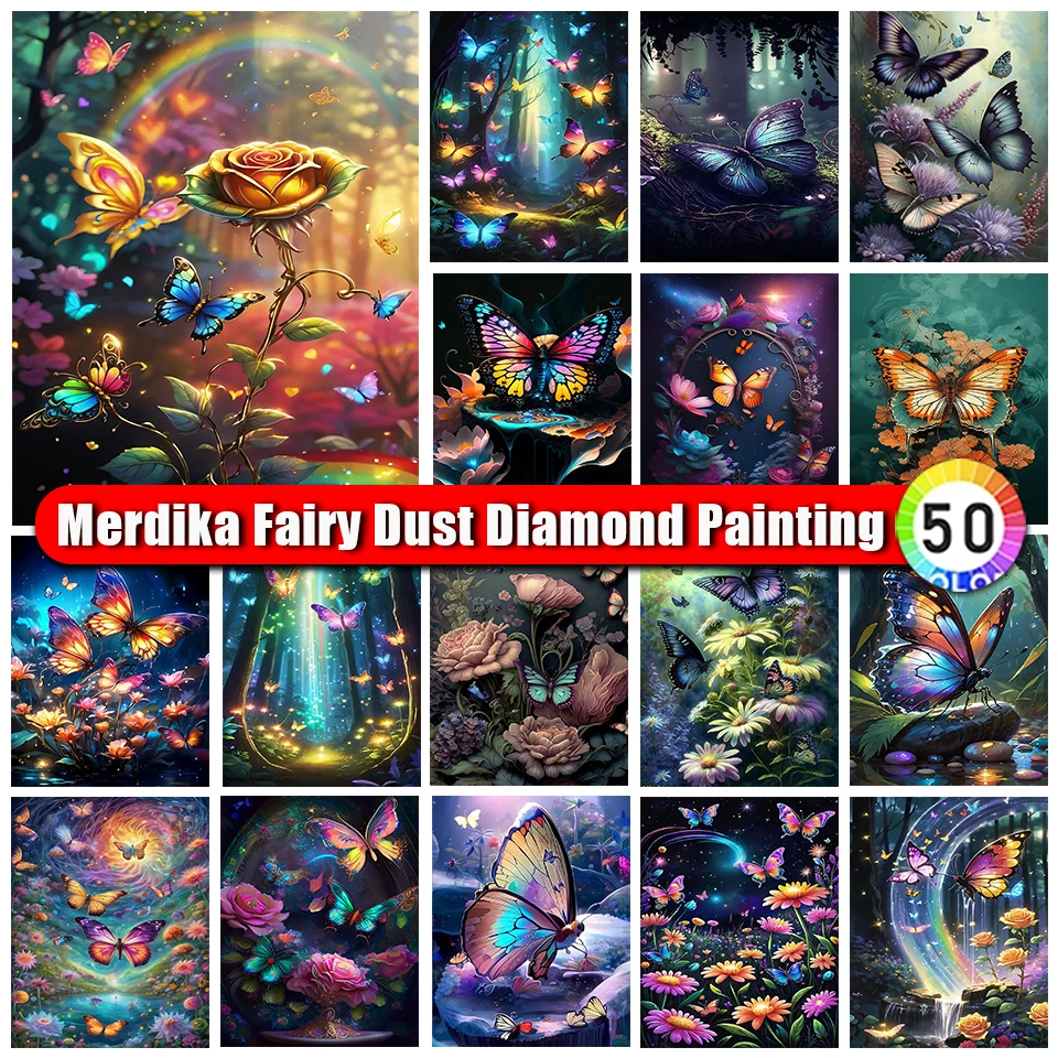 

Merdika Fairy Dust Diamond Painting Butterfly Full Square Round Mosaic Animal Diamond Embroidery Kit Handmade Gift Home Decor