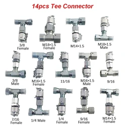 14 sztuk hydrauliczne Tee złącza adapterów zestaw z 3/8 M18 * 1.5 M16 * 1.5 1/4 kobiet/mężczyzna 7/16 11/16 9/16 M14 * 1.5 z 1 rok gwarancji