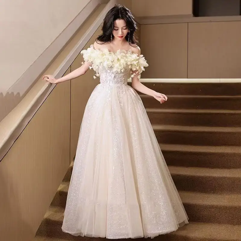 Nowe błyszczące sukienki wieczorowe z odkrytymi ramionami dla kobiet, aplikacje, fason litery A, formalne suknie na ukończenie szkoły, bal, specjalne okazje.