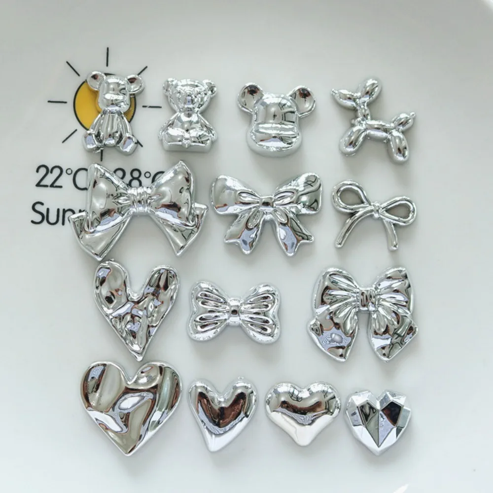 10 pièces dessin animé mignon Kawaii argent coeur papillon arc série dos plat résine bricolage Scrapbooking Cabochons accessoires de décoration