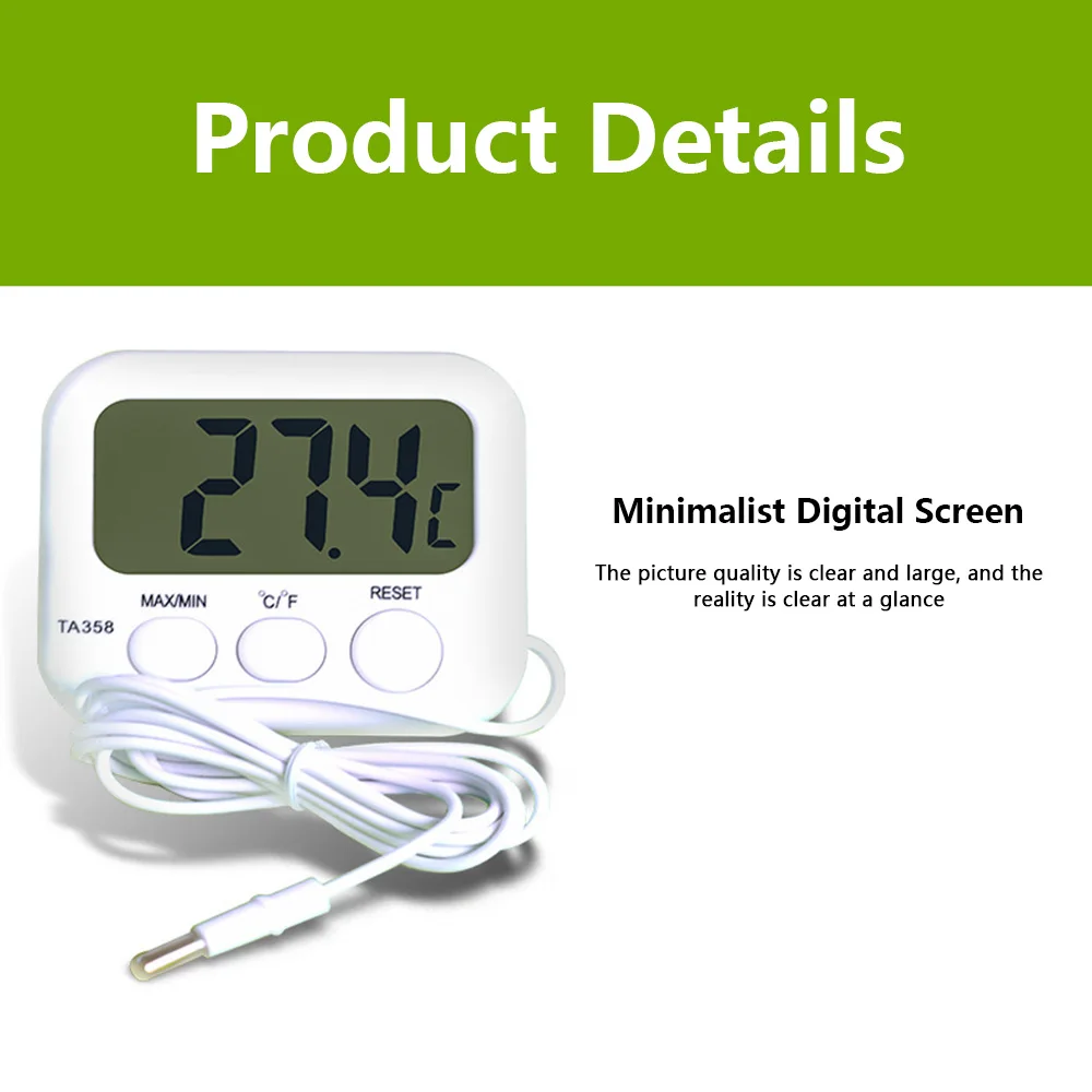 Electronic digital display with probe refrigerator, fish tank thermometer with 1.5-meter wire sensor temperature humidity meter