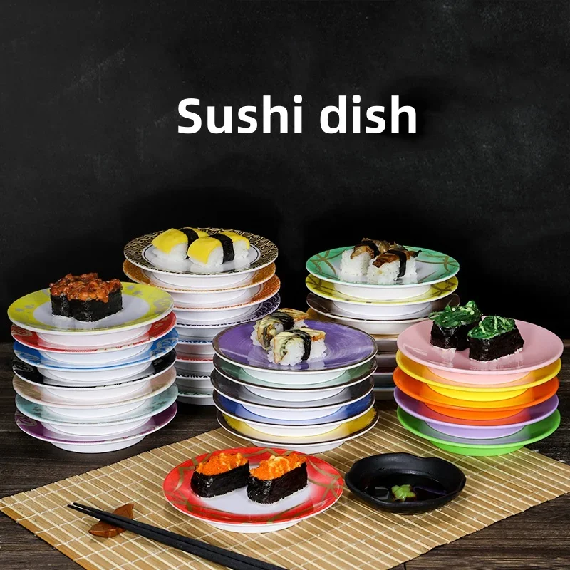 6inch Japanese Melamine Sushi Plate Rotating Round Colorful Tray Dessert fruit tray for Conveyor Belt Dessert Fruit Serving Dish