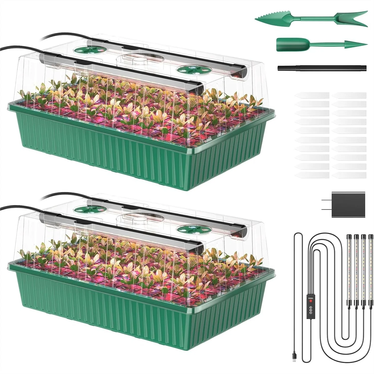 

Seed Starter Tray with Grow Light, 120-Cells Kit, 2 Pack with Humidity Domes for Indoor Greenhouse Gardening