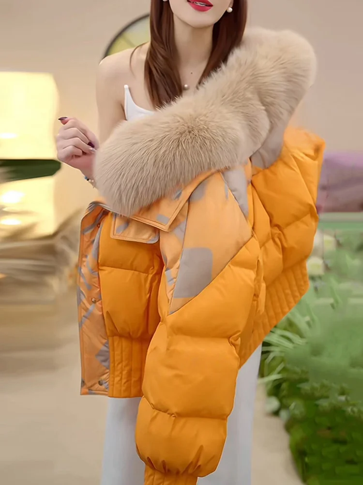 

Куртка из хлопка с вставками e Sle, коллекция Зима 2026, с мягким меховым воротником, нежная, повседневная, модная, в корейском стиле, свободного кроя