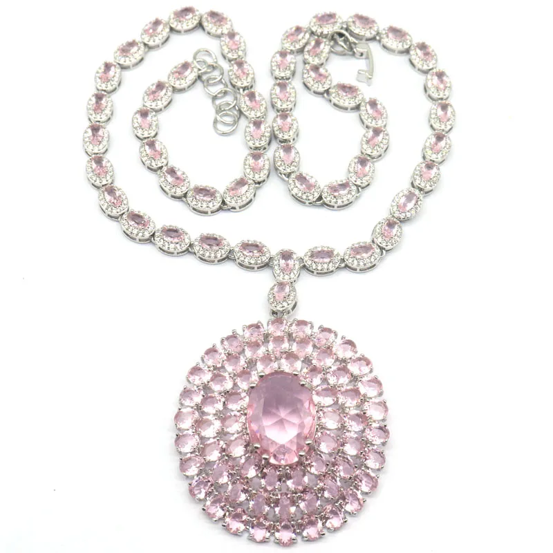 64x42mm Big Size created Violet Tanzanite Pink Kunzite Women Engagement Silver plated Necklace 18-19inch view 3