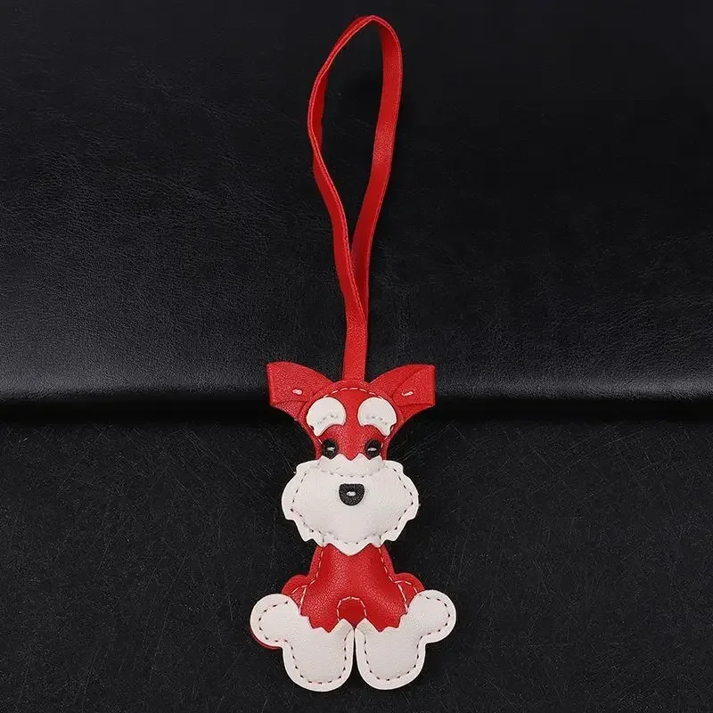 Laser Personalized Schnauzer Puppy Pendant Keychain Cute Bag Hanging Rope Custom Name Number Leather Dog Bag Phone Keyring