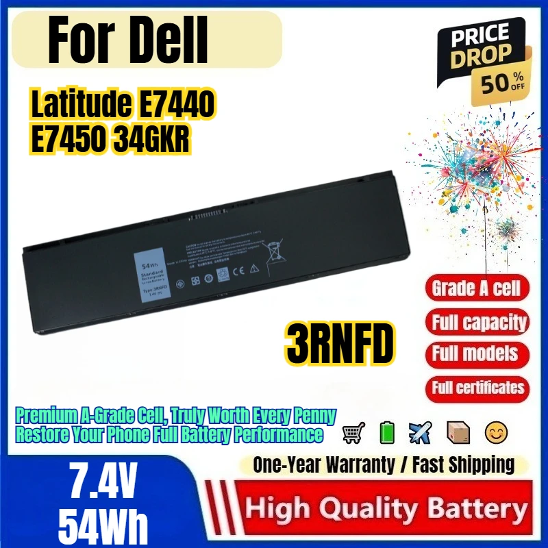 3RNFD for Dell Latitude E7440 E7450 34GKR Laptop Battery 0 Cycle High Quality Capacity Battery Replacement Bateria Grade A Cell