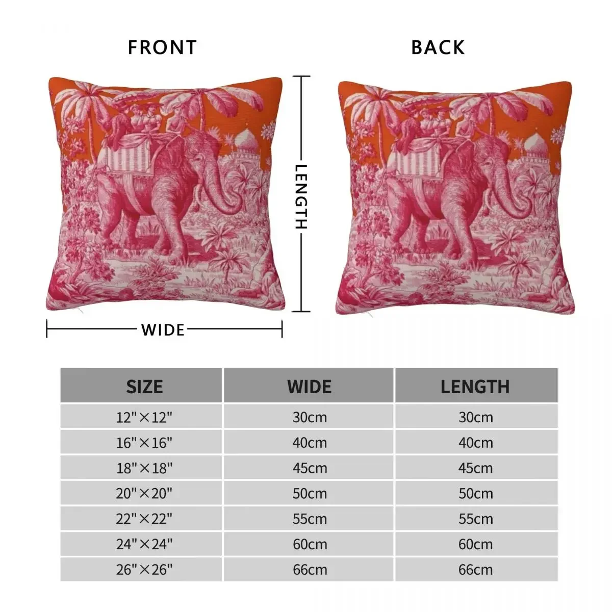 Toile De Jouy - Pink And Orange Square Pillowcase Pillow Cover Cushion Zip Decorative Comfort Throw Pillow for Home Bedroom